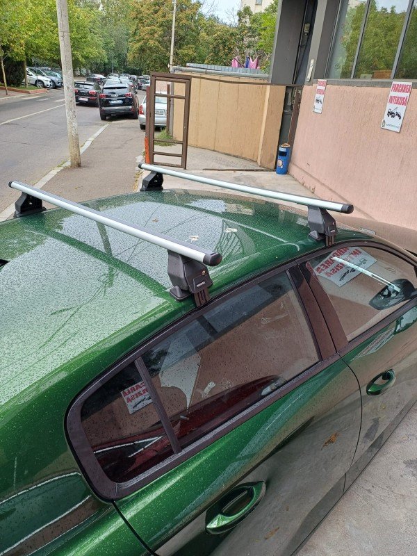 Peugeot 208 with Menabo Tema roof bars and a Thule FreeRide 532 bike rack