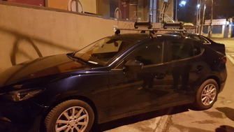 Mazda 3 bare transversale Menabo Tema aluminiu si suport schi si snowboard Menabo Iceberg