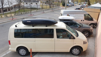 Volkswagen T6 Transporter bare transversale Menabo Professional si cutie portbagaj Menabo Mania
