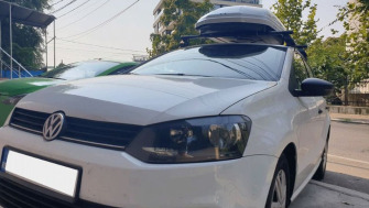 Volkswagen Polo bare transversale Menabo Tema si cutie portbagaj Menabo Mania