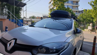 Renault Megane bare transversale Menabo Sherman si cutie portbagaj Menabo Diamond plus suport bicicleta Thule FreeRide