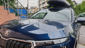 Skoda Kamiq bare transversale Menabo Tiger si cutie portbagaj Menabo Marathon