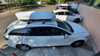 Ford Mondeo bare transversale Menabo Tiger si cutie portbagaj Menabo Mania