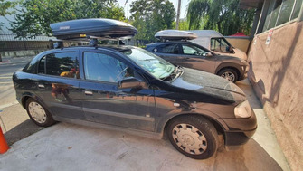 Opel Astra G bare transversale Menabo Tema si cutie portbagaj Menabo Marathon