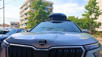 Skoda Kamiq bare transversale Menabo Tiger si cutie portbagaj Menabo Mania