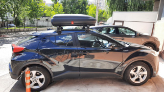 Toyota C-HR bare transversale Menabo Delta si cutie portbagaj Carbon Look