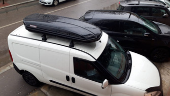 Fiat Doblo bare transversale K39 si cutie portbagaj Menabo Mania