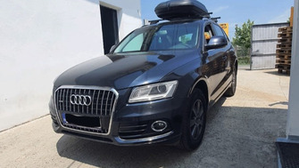 Audi Q5 bare transversale Menabo Elefant si cutie portbagaj Carbon Look