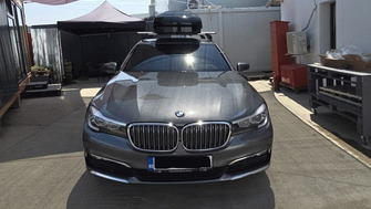 BMW seria 7 bare portbagaj Menabo Omega Plus aluminiu si cutie portbagaj Thule Motion