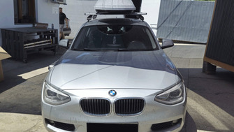 BMW Seria 1 bare portbagaj Menabo Omega plus si cutie portbagaj Menabo Mania 400 White