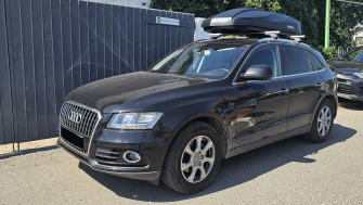 Audi Q5 bare portbagaj Menabo Ariem Silver si cutie portbagaj Menabo Starla 500 DUO Dark