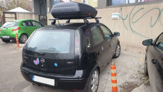 Opel Corsa bare transversale Menabo Tema si cutie portbagaj Carbon Look
