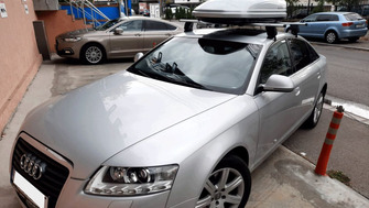 Audi A6 bare transversale Menabo Delta Silver si cutie portbagaj Menabo Mania