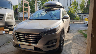 Hyundai Tucson bare transversale Menabo Lince Silver si cutie auto Menabo Mania