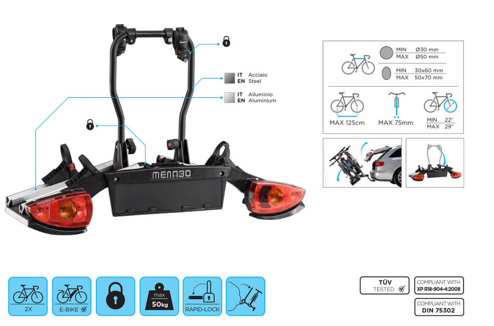 Suport pe carligul de remorcare Menabo Suport bicicleta pe carlig Menabo Altair