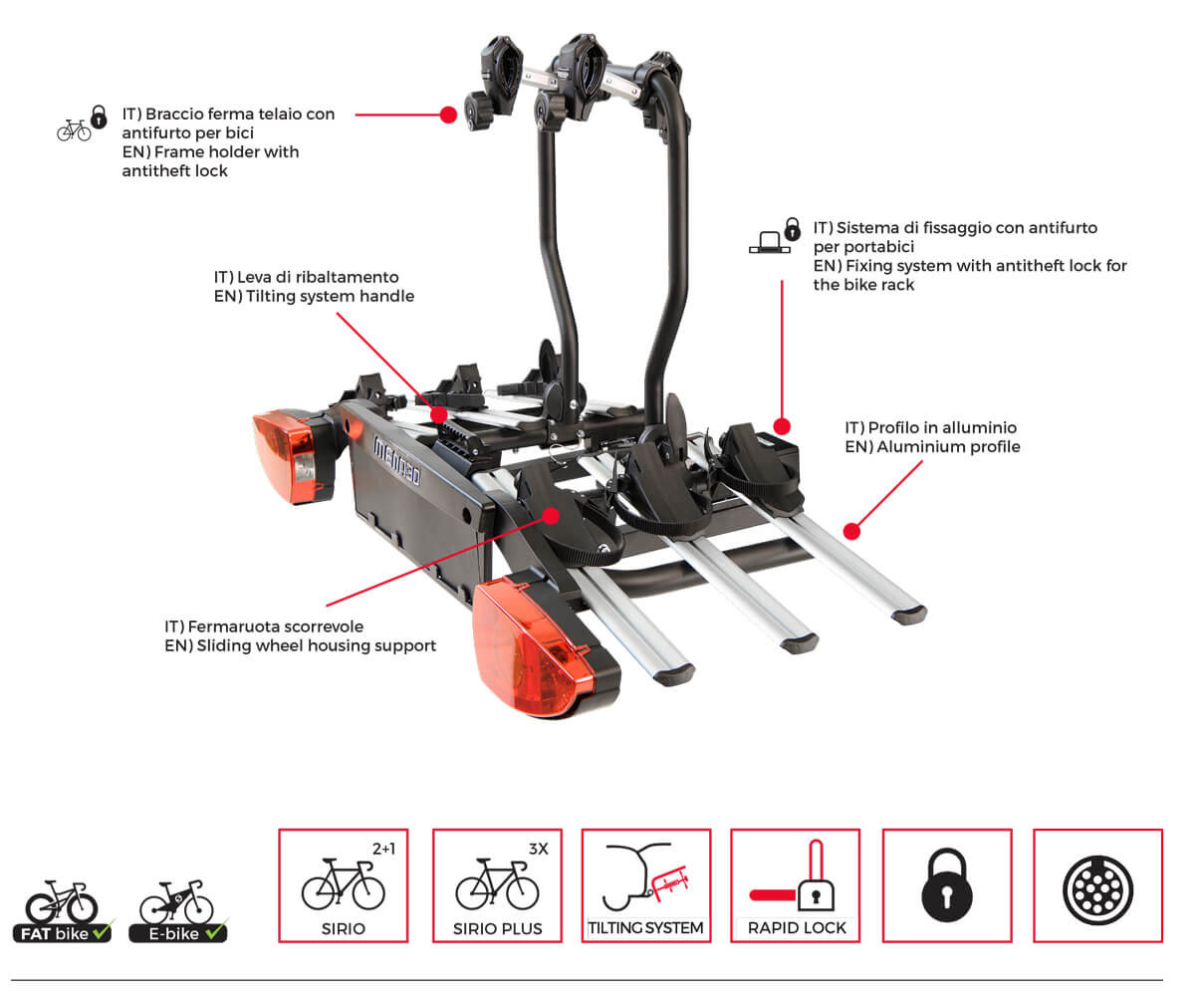 Suport pe carligul de remorcare Menabo Suport bicicleta pe carlig Menabo Sirio