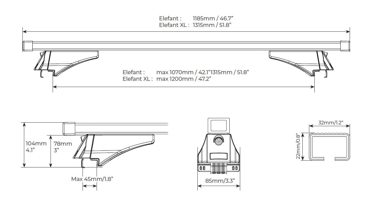 Bare transversale Menabo Elefant XL pentru Land Rover Range Rover 2 Sport (L494) 2014+ - 2 | YEO