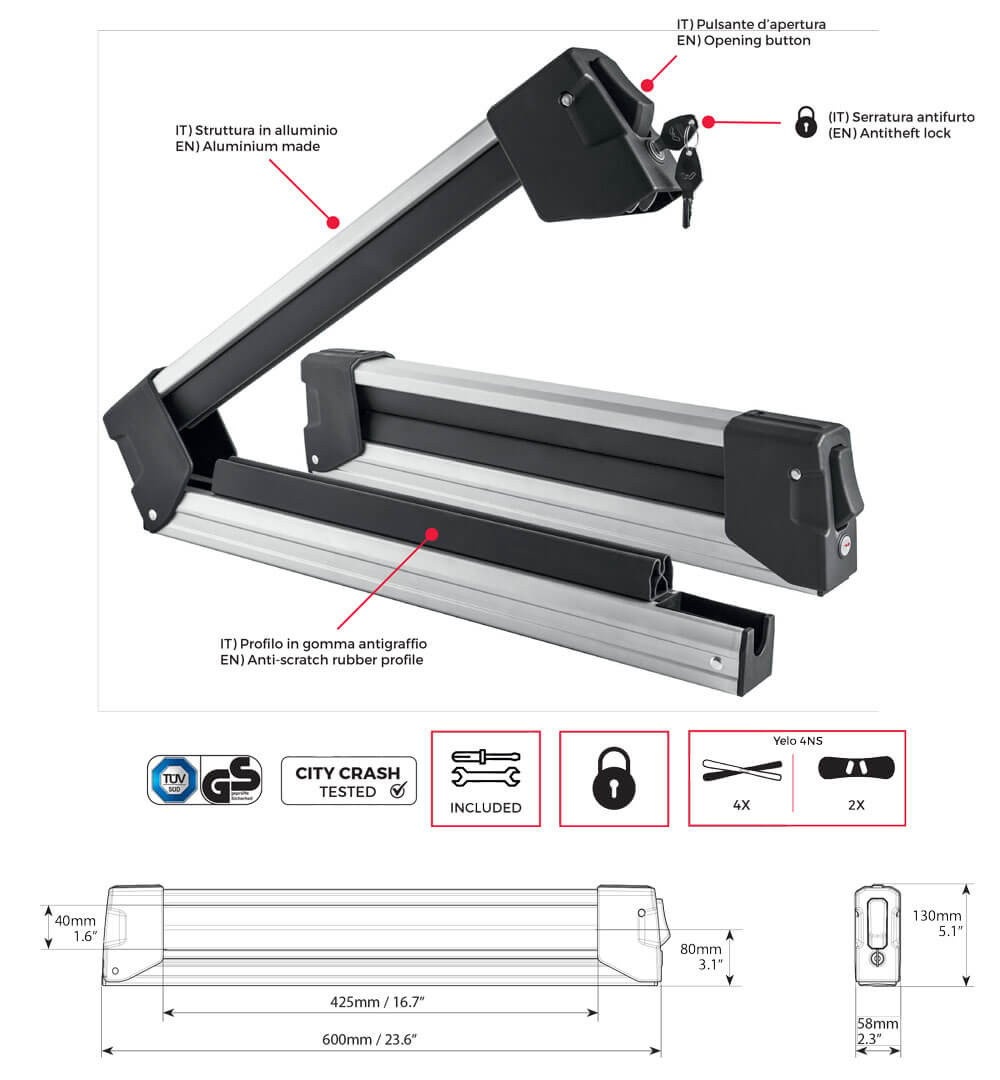 Suport schi snowboard Menabo Yelo 4 Silver pe bare transversale, 4 perechi ski / 2 snowboard - 2 | YEO