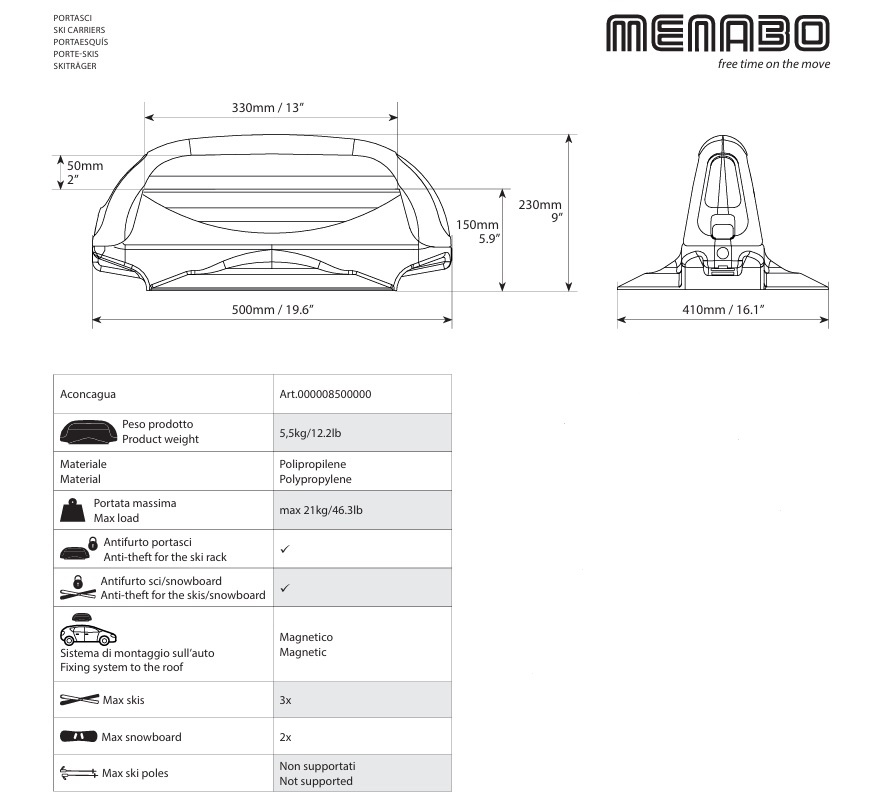 Suport ski si snowboard Menabo Aconcagua cu prindere magnetica, 3 perechi ski / 2 snowboard - 3 | YEO