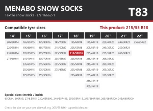 Lanturi auto textile, huse antiderapante 215/55 R18, Menabo Snow Socks, omologate, T83