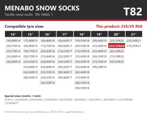 Lanturi auto textile, huse antiderapante 235/35 R20, Menabo Snow Socks, omologate, T82
