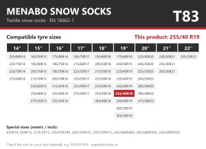 Lanturi auto textile, huse antiderapante 255/40 R19, Menabo Snow Socks, omologate, T83
