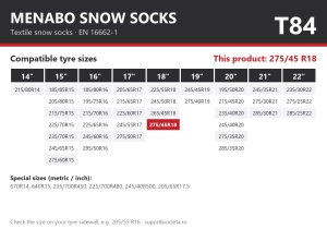 Lanturi auto textile, huse antiderapante 275/45 R18, Menabo Snow Socks, omologate, T84