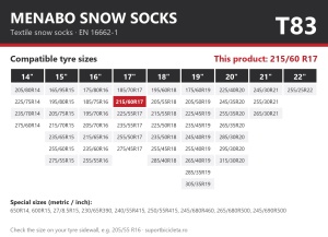 Lanturi auto textile, huse antiderapante 215/60 R17, Menabo Snow Socks, omologate, T83