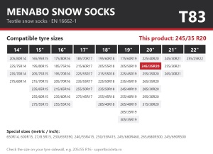 Lanturi auto textile, huse antiderapante 245/35 R20, Menabo Snow Socks, omologate, T83