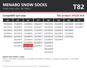 Lanturi auto textile, huse antiderapante 245/55 R16, Menabo Snow Socks, omologate, T82