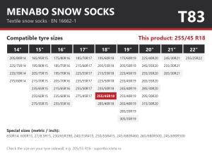 Lanturi auto textile, huse antiderapante 255/45 R18, Menabo Snow Socks, omologate, T83