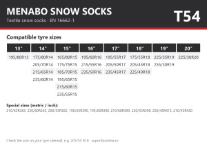 Lanturi auto textile, huse antiderapante zapada, Menabo Snow Socks, omologate, marime T54