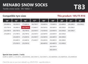Lanturi auto textile, huse antiderapante 185/75 R16, Menabo Snow Socks, omologate, T83