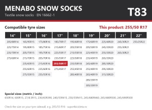 Lanturi auto textile, huse antiderapante 255/50 R17, Menabo Snow Socks, omologate, T83