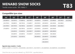 Lanturi auto textile, huse antiderapante zapada, Menabo Snow Socks, omologate, marime T83
