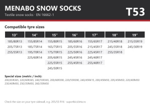 Lanturi auto textile, huse antiderapante zapada, Menabo Snow Socks, omologate, marime T53