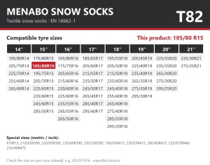 Lanturi auto textile, huse antiderapante 185/80 R15, Menabo Snow Socks, omologate, T82