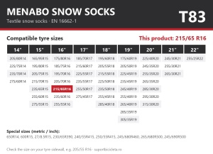 Lanturi auto textile, huse antiderapante 215/65 R16, Menabo Snow Socks, omologate, T83