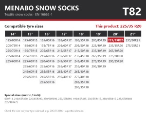 Lanturi auto textile, huse antiderapante 225/35 R20, Menabo Snow Socks, omologate, T82