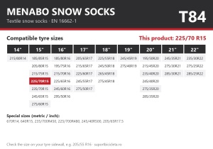 Lanturi auto textile, huse antiderapante 225/70 R15, Menabo Snow Socks, omologate, T84