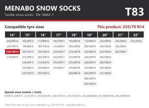 Lanturi auto textile, huse antiderapante 235/70 R14, Menabo Snow Socks, omologate, T83