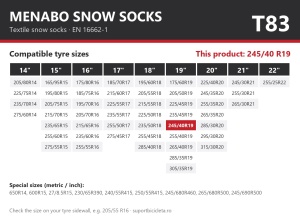 Lanturi auto textile, huse antiderapante 245/40 R19, Menabo Snow Socks, omologate, T83