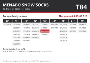 Lanturi auto textile, huse antiderapante 265/45 R18, Menabo Snow Socks, omologate, T84