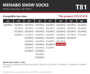 Lanturi auto textile, huse antiderapante 275/35 R18, Menabo Snow Socks, omologate, T81
