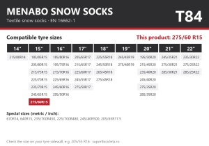 Lanturi auto textile, huse antiderapante 275/60 R15, Menabo Snow Socks, omologate, T84