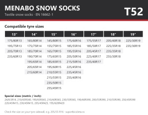 Lanturi auto textile, huse antiderapante zapada, Menabo Snow Socks, omologate, marime T52
