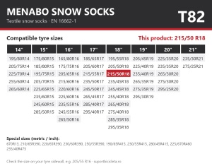 Lanturi auto textile, huse antiderapante 215/50 R18, Menabo Snow Socks, omologate, T82