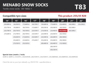 Lanturi auto textile, huse antiderapante 255/35 R20, Menabo Snow Socks, omologate, T83