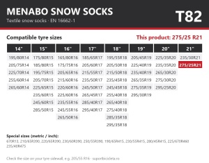 Lanturi auto textile, huse antiderapante 275/25 R21, Menabo Snow Socks, omologate, T82