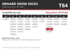 Lanturi auto textile, huse antiderapante 275/35 R20, Menabo Snow Socks, omologate, T84